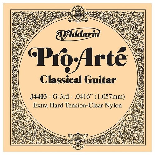 J4403 Pro-Arte Отдельная 3-я струна для классической гитары, нейлон, о. сильное натяжение, D'Addario