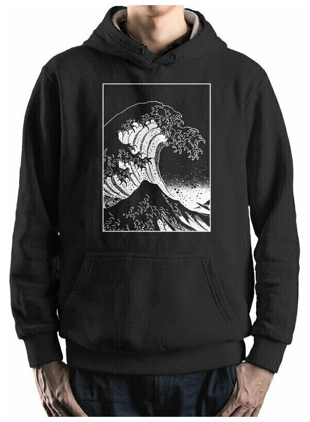 Худи DreamShirts с принтом Большая волна в Канагаве Мужской Черный 
