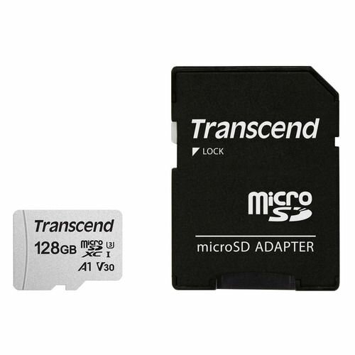 Карта памяти microSDXC UHS-I U3 Transcend 128 ГБ, 100 МБ/с, TS128GUSD300S-A, 1 шт, переходник SD