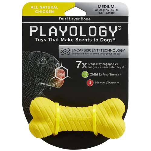 Playology двухслойная жевательная косточка DUAL LAYER BONE с ароматом курицы, средняя, желтый