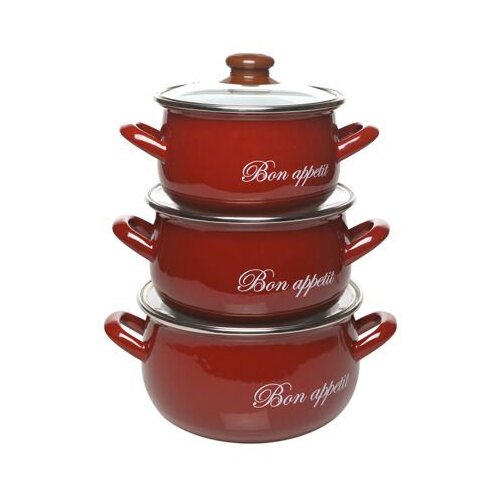 фото Interos набор эмалированных кастрюль 2,1 л, 3,1 л, 4,0 л бордо интерос