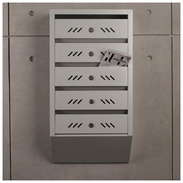 Ящик почтовый многосекционный, 5 секций, с задней стенкой, серый - фотография № 1