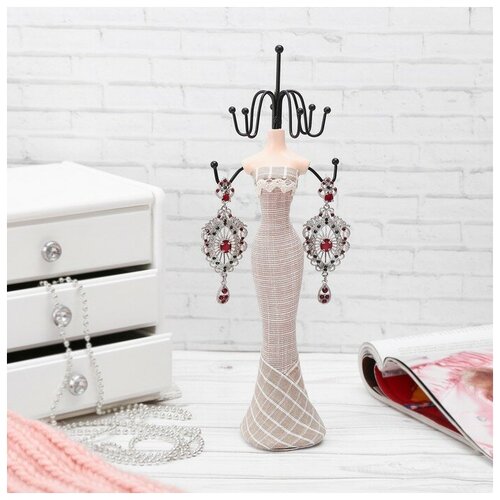 фото --- подставка для украшений "силуэт девушки в платье", h28 см, цвет льна