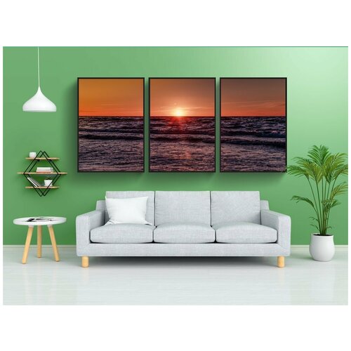 фото Набор модулных постеров для интерьера "закат, море, красное небо" 60x90 см. в тубусе, без рамки lotsprints