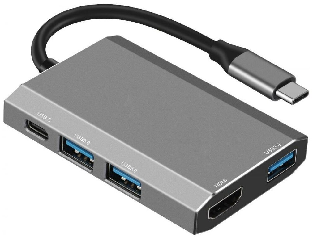 Концентратор-Type-C (разветвитель, хаб) GSMIN UB-03 Type-C - 3xUSB 3.0, Type-C, HDMI (Темно-серый)