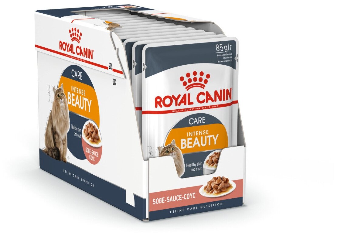 Влажный корм для кошек Royal Canin Feline Health Nutrition Intense Beauty Gravy Поддержания Красоты Шерсти Аппетитные Кусочки в соусе 85 гр х 12шт - фотография № 4