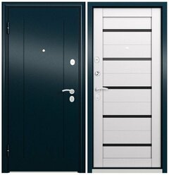 Дверь входная Torex для квартиры металлическая Flat-S 860х2050 левый, тепло-шумоизоляция антикоррозийная защита, замки 4-го и 2-го класса, синий/белый