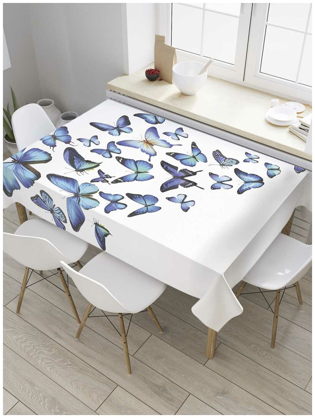 Скатерть прямоугольная JoyArty на кухонный стол "Порхающие бабочки" из оксфорда, 120x145 см