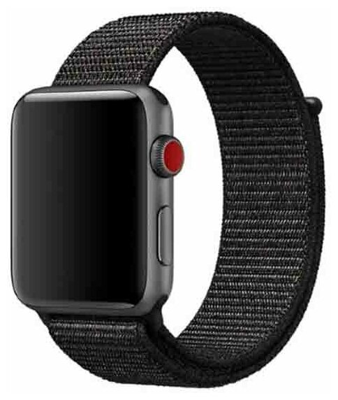 Нейлоновый ремешок для смарт часов Apple Watch series 1-7 и Эпл Вотч SE 38-41 mm / Сменный тканевый ремешок для Эппл Вотч на липучке (Черный)