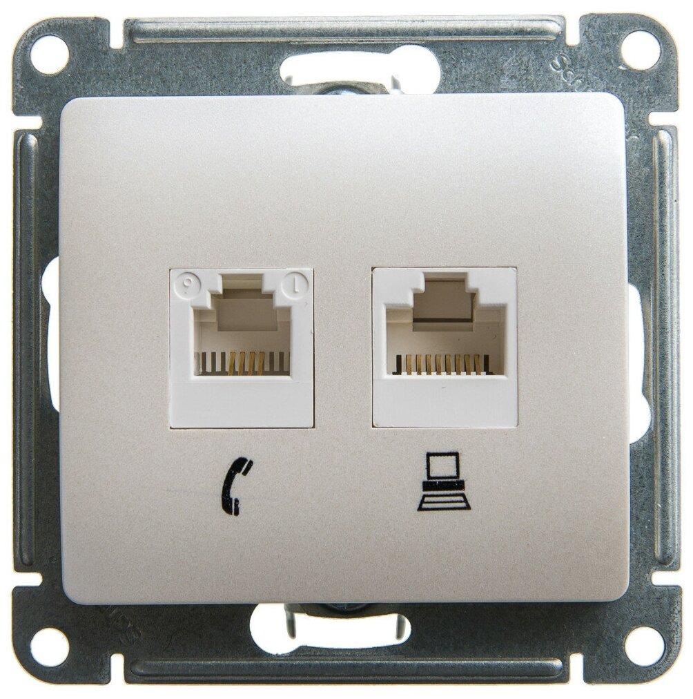 GLOSSA розетка двойная RJ11+RJ45, кат.5E, перламутр SCHNEIDER ELECTRIC GSL000685 (1 шт.)