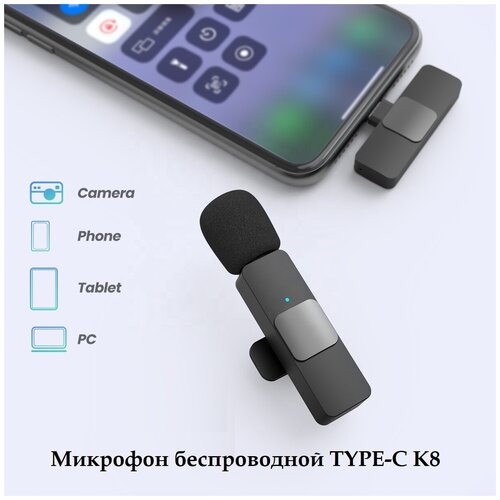 Беспроводной микрофон петличный для мобильного устройства с разъемом USB TYPE C / Петличка беспроводная для телефона с ветрозащитой и шумоподавление