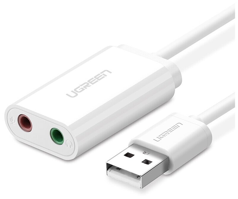 Аудиоадаптер Ugreen USB A 2.0 - AUX Jack 3.5 мм (f), цвет белый (30143)