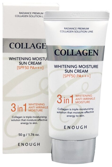 ENOUGH Солнцезащитный осветляющий крем морской коллаген, 50 мл ENOUGH 3 in 1 WHITENING MOISTURE SUN СREAM SPF50 PA+++