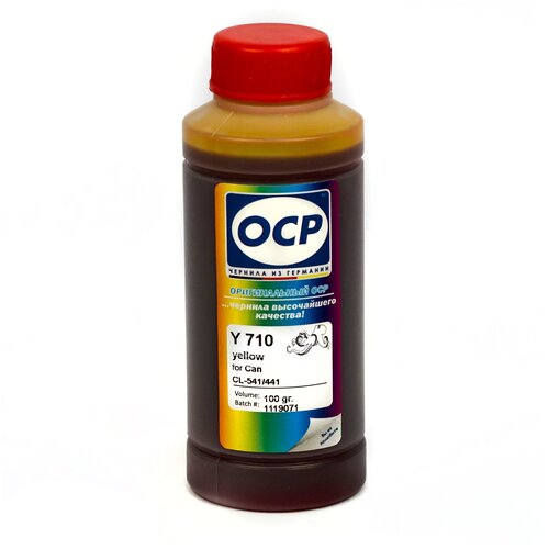 Чернила OCP Y710 желтые водорастворимые для картриджей Canon CL-441 и CL-441XL 100мл. чернила ocp y153 желтые водорастворимые для картриджей canon pixma cli 471y yellow 100мл