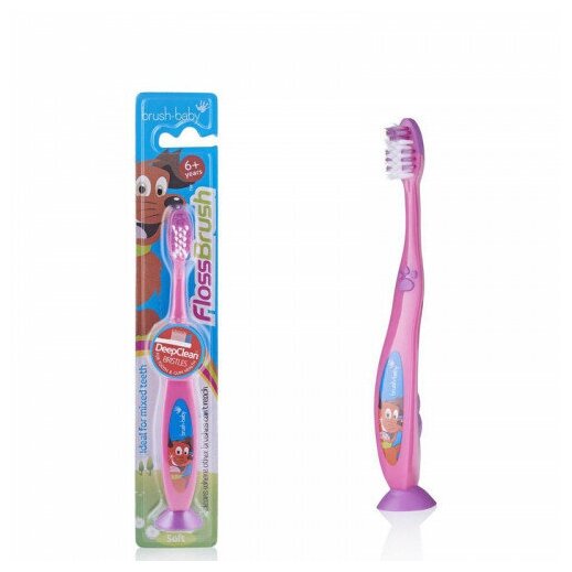 Brush-Baby FlossBrush NEW зубная щётка, с 6 лет, розовая