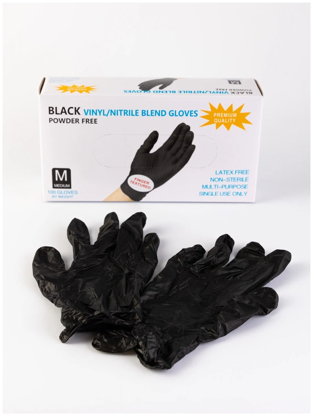 Перчатки одноразовые, винило-нитриловые, хозяйственные, неопудренные, черный, 100 шт, 50 пар, M - фотография № 6