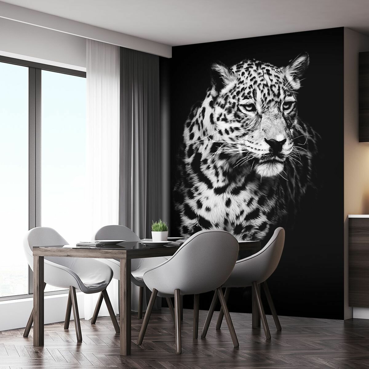 Фотообои / флизелиновые обои Леопард черно-белый 2,04 x 2,7 м