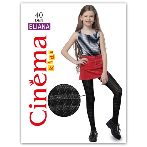 Детские колготки Cinema Eliana 40 с узором «Гусиная лапка», Цвет черный, Размер 146-152