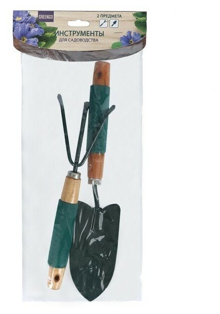 Набор садового инструмента, 2 предмета: совок, рыхлитель, длина 36 см, деревянные ручки с поролоном - фотография № 4