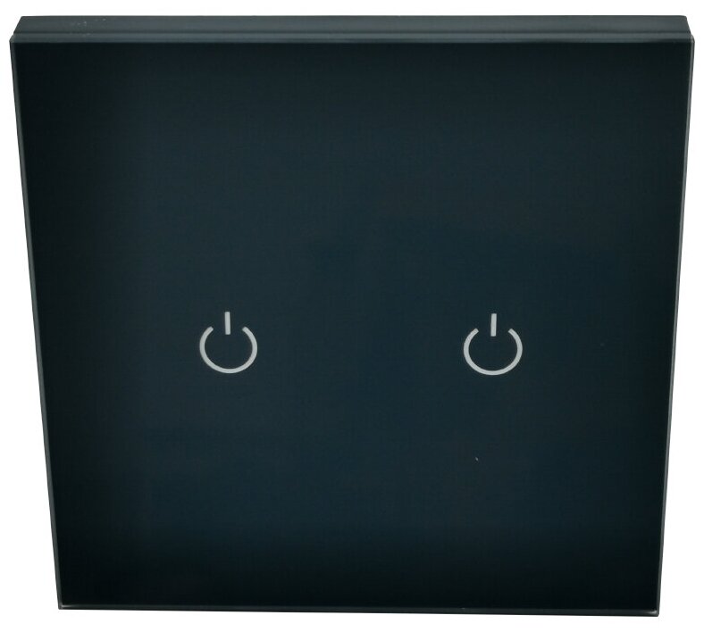 Сенсорный выключатель двухкнопочный с рамкой из закаленного стекла. Цвет черный