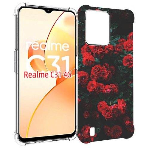 Чехол MyPads розы-в-листьях для OPPO Realme C31 задняя-панель-накладка-бампер