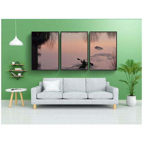 фото Набор модулных постеров для интерьера "каякер, каяк, весло" 60x90 см. в тубусе, без рамки lotsprints