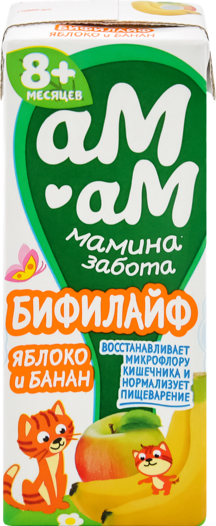Биопродукт кисломолочный для детей АМ-АМ мамина забота Бифилайф Яблоко, банан 2,5%, с 8 месяцев, без змж, 210г