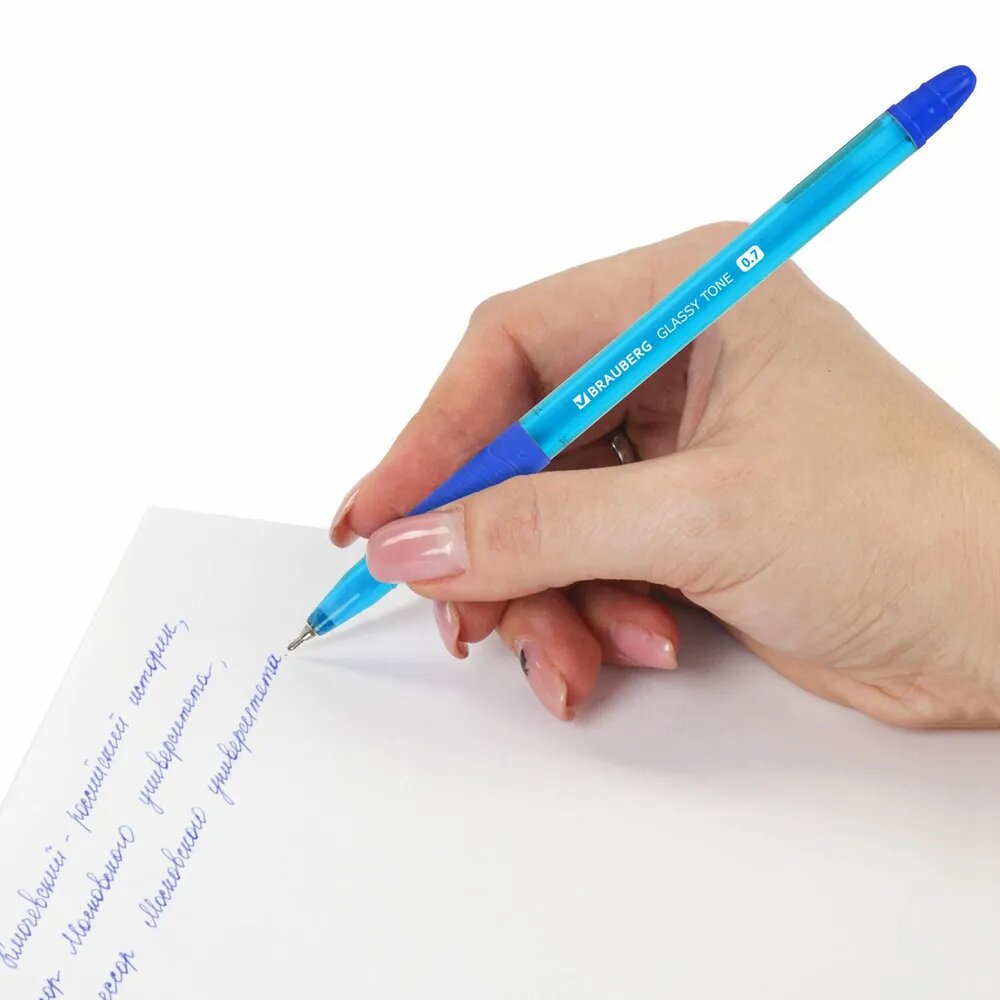 Ручка шариковая BRAUBERG "GLASSY TONE" синяя, комплект 12 штук, линия письма 0,35 мм