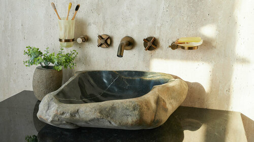 Гранитная раковина для ванной Sheerdecor Piedra 00504511397 из серого речного камня гранита