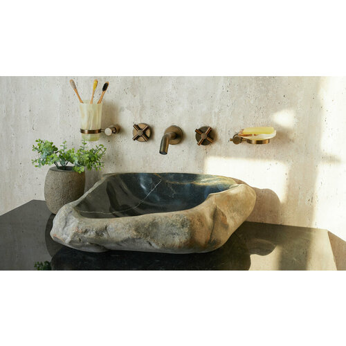 Гранитная раковина для ванной Sheerdecor Piedra 00504511397 из серого речного камня гранита