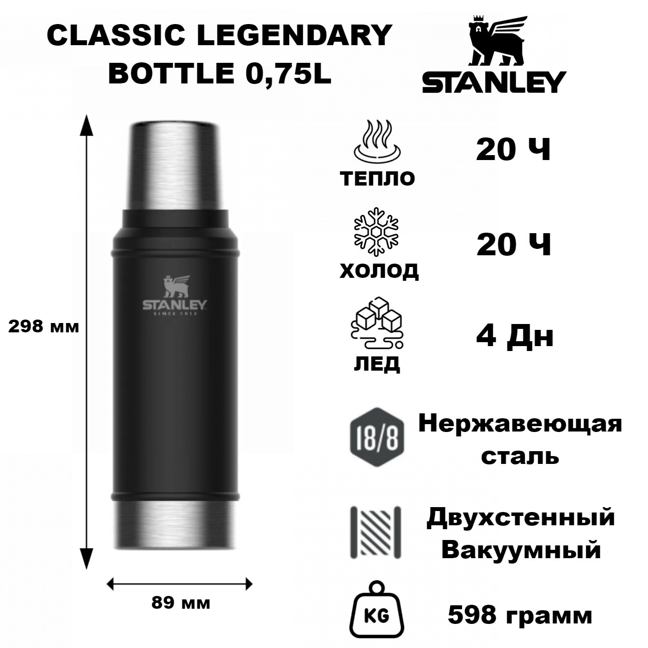Термос Stanley Classic 0,7L Черный (10-01612-028)