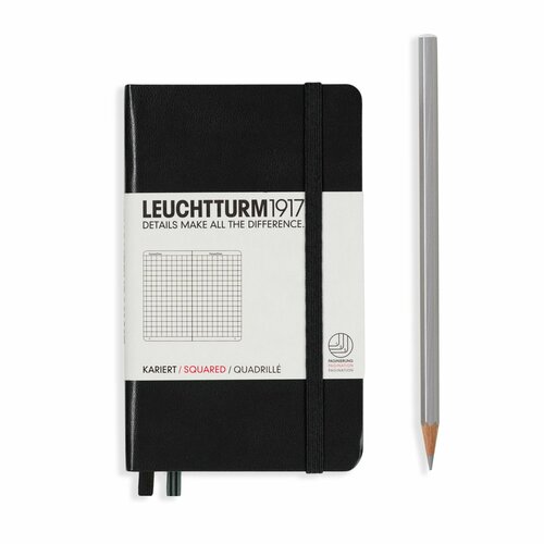 Блокнот Leuchtturm1917 Classic A6 (9x15см.) 80г/м2 - 187 стр. в клетку, твердая обложка, цвет: Черный