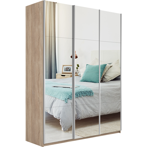 Шкаф купе для одежды с доводчиком , цвет Дуб Сонома, 230х180х57см (ВхШхГ), три двери, 3 Зеркала
