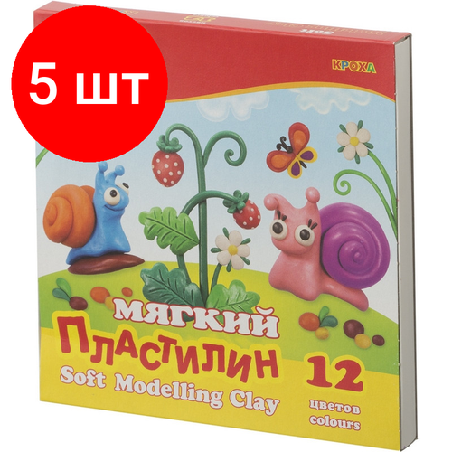 Комплект 5 наб, Пластилин восковой Луч Кроха 12 цв восковой 180гр со стеком