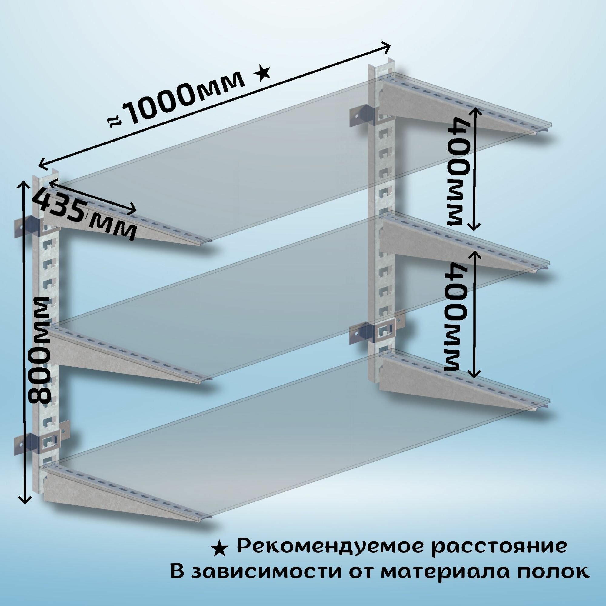 Стеллаж металлический 1000х800х435 настенный оцинкованный — фото 1