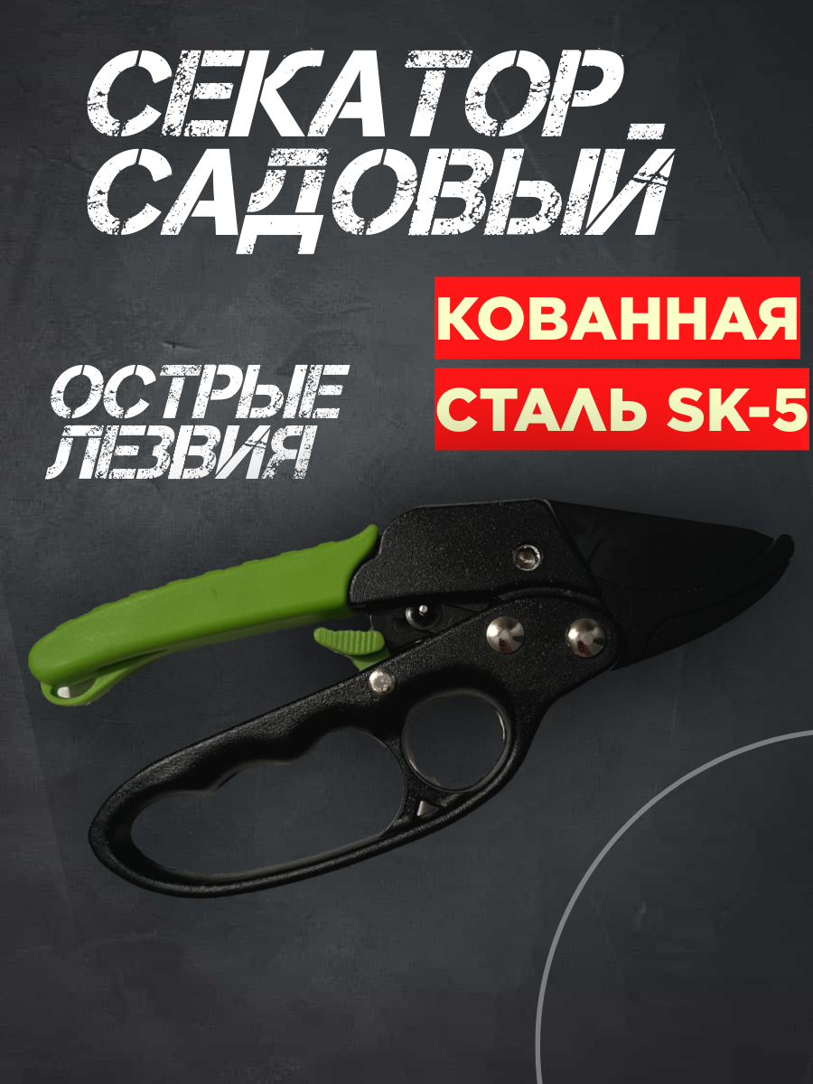 фото Секатор садовый с храповым механизмом острый