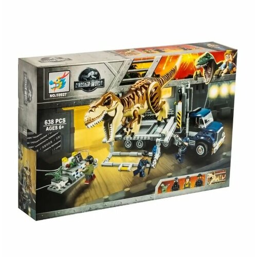 Конструктор BELA 10927 Dinosaur World Транспорт для перевозки Ти-Рекса 638 дет. 46х30х8.5см