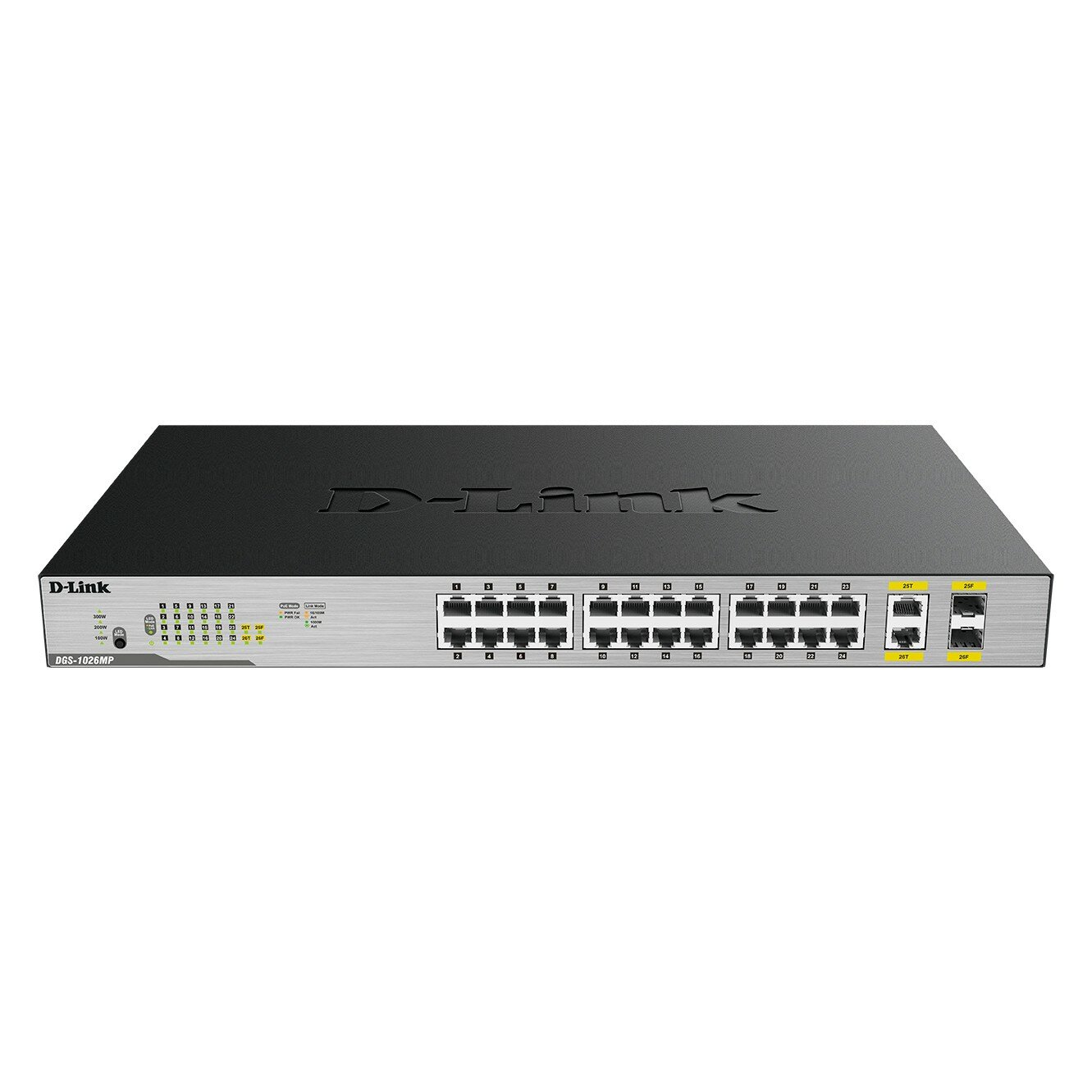 D-Link Сетевое оборудование DGS-1026MP B2A Неуправляемый коммутатор с 24 портами 10 100 1000Base-T, 2 комбо-портами 100 1000Base-T SFP 24 порта PoE