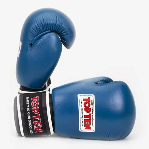 Перчатки боксерские Top Ten (Топ Тен) для соревнований кожаные синие, 12 унций (бинты в комплекте)