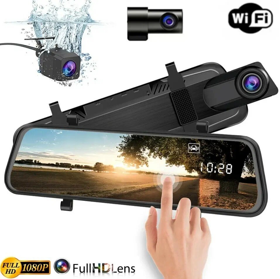 Видеорегистратор Viidure, 10-дюймовый экран, 3 камеры, Wi-Fi