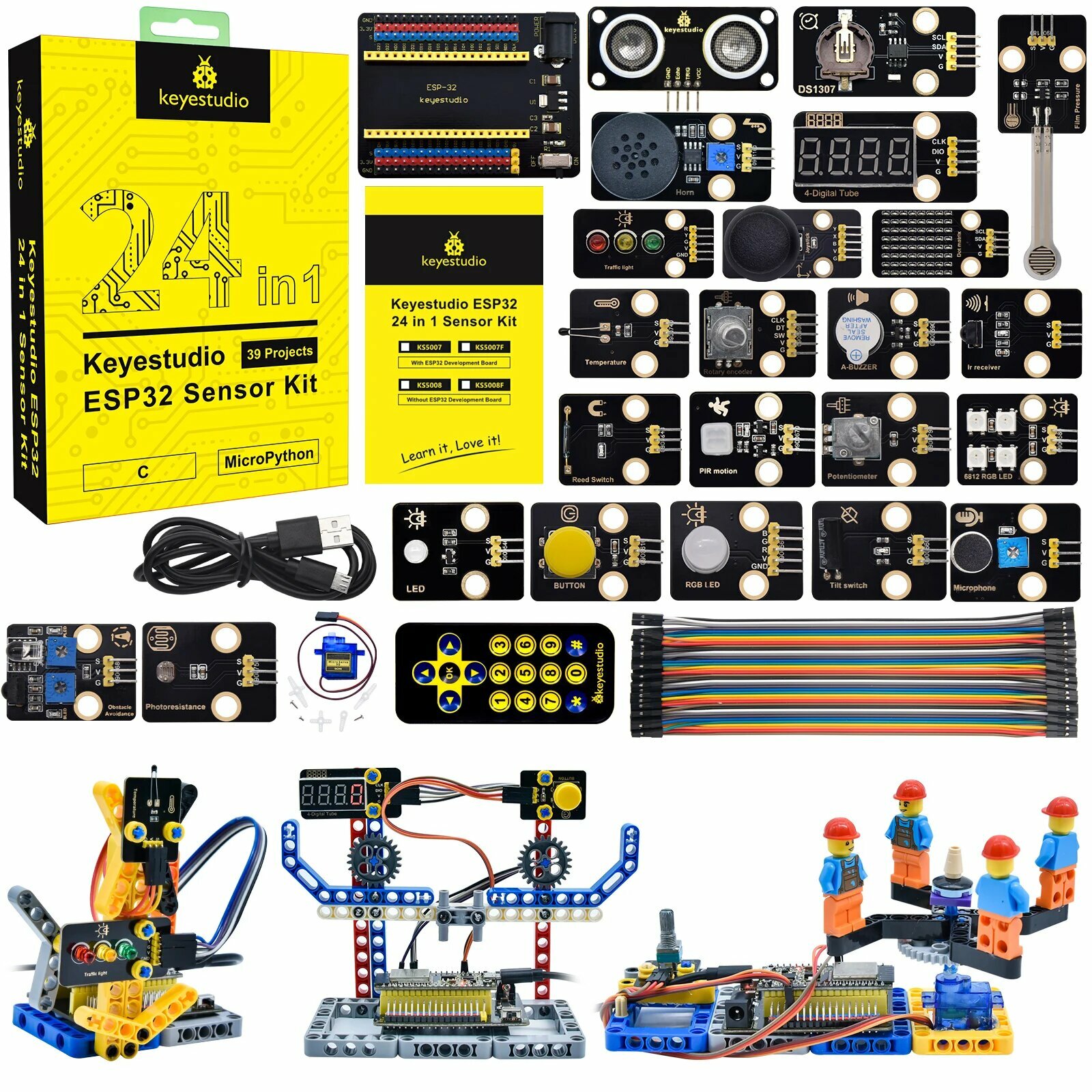 Комплект датчиков Keyestudio ESP32 24 в 1, With ESP32 Board — фото 1