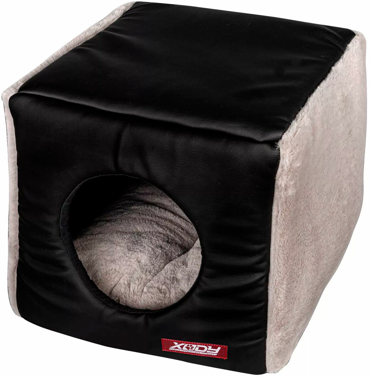 Домик для собак и кошек Xody Куб № 1 экокожа/мех серый 30 х 30 х 30 см (1 шт)