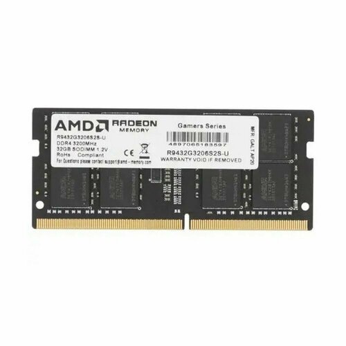 Модуль памяти 32GB AMD Radeon DDR4 3200 SO DIMM R9 Gamer Series Gaming Memory R9432G3206S2S-UO Non-ECC CL16 R9432G3206S2S-UO 12V BulkTray 9005₽