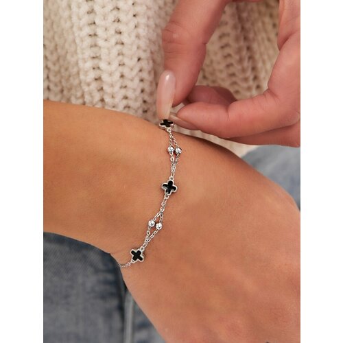 Браслет-цепочка SKAZKA Natali Romanovoi серебро 925 проба родирование эмаль длина 19 см черный серебристый 2200₽