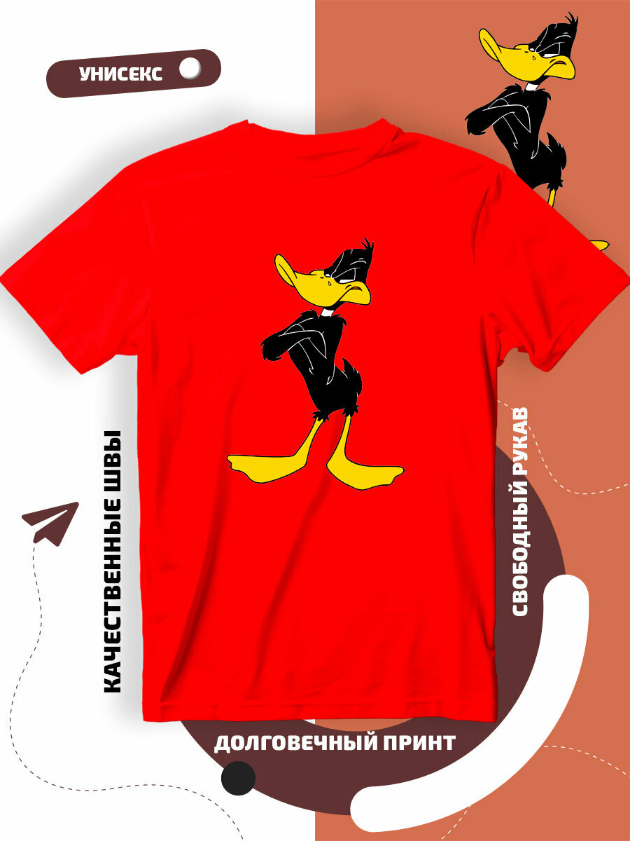 Футболка даффи дак daffy duck утка, размер XL, красный