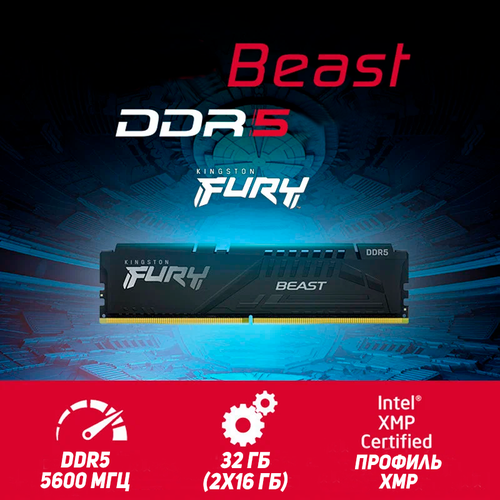 Оперативная память Kingston Fury Beast 32 ГБ 2x16 ГБ 5600 МГц 10588₽
