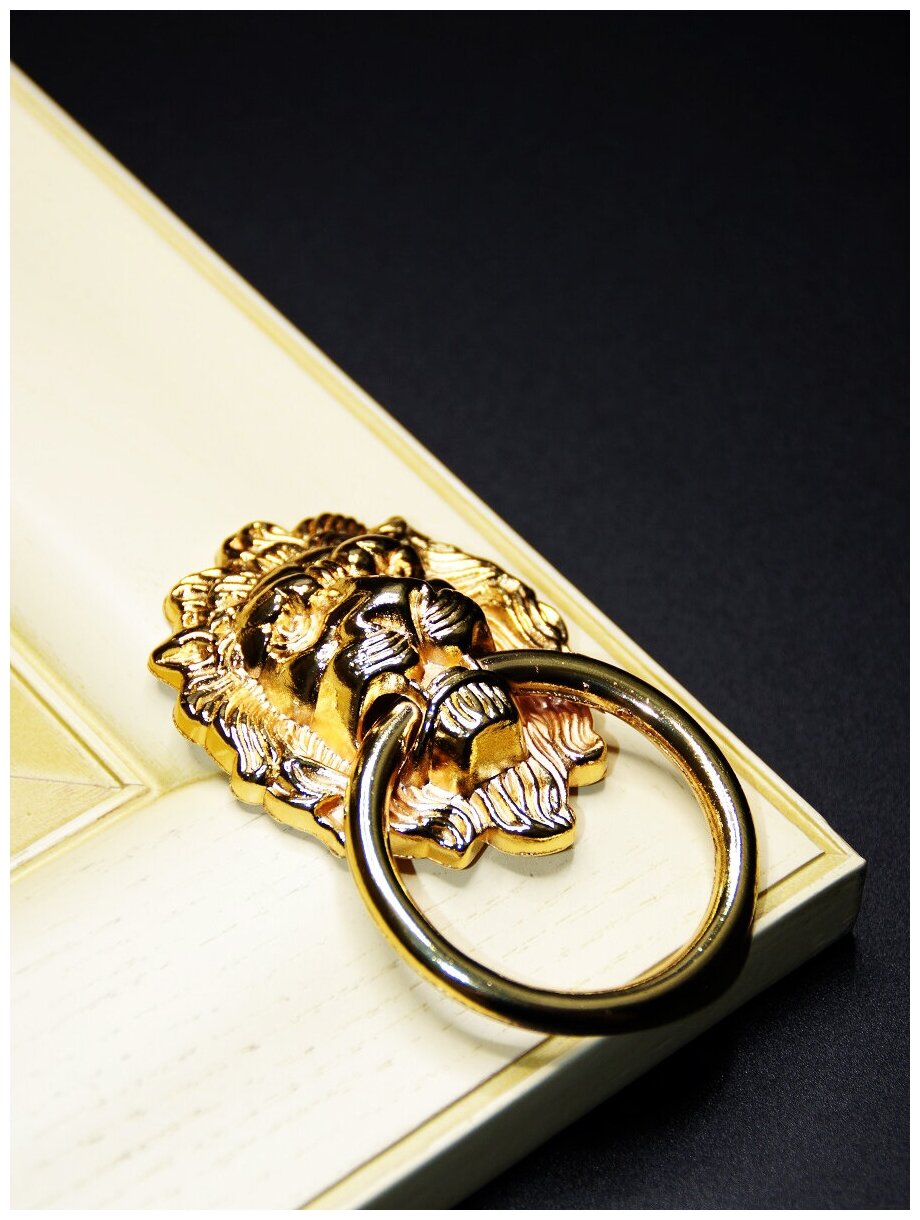 Ручка мебельная с кольцом Лев, 9 х 5 см., цвет золото, арт. SVUV980093 - фотография № 4