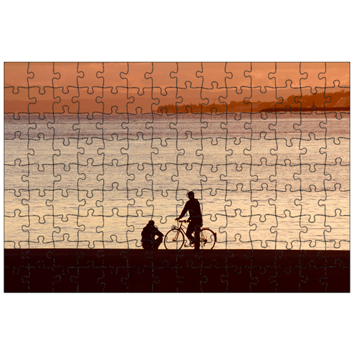 фото Магнитный пазл 27x18см."велосипед, путешествие, заход солнца" на холодильник lotsprints