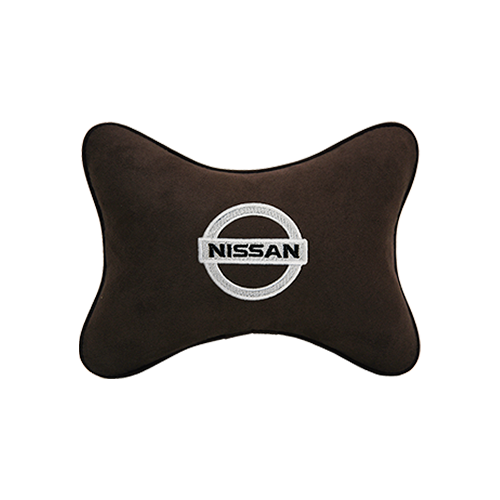 Автомобильная подушка на подголовник алькантара Coffee с логотипом автомобиля NISSAN