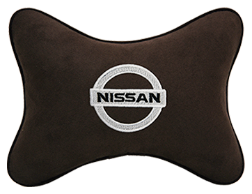 Автомобильная подушка на подголовник алькантара Coffee с логотипом автомобиля NISSAN